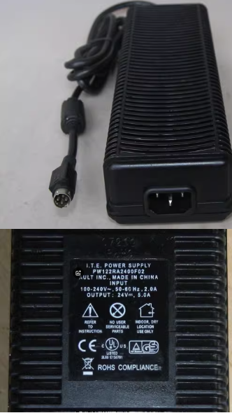 AULT MW122RA2400F02 AC ADAPTER 24V DC 5A 4PIN ITE POWER SUPPLY